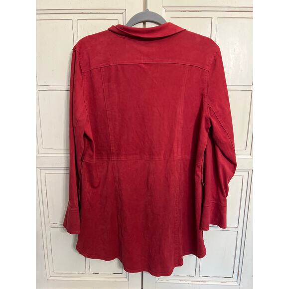Soft Surroundings size large dark red faux suede button down shirt - Picture 3 of 4